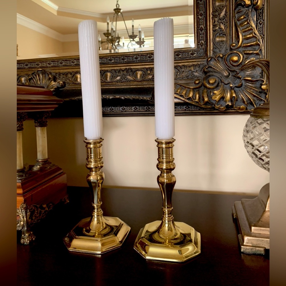 Baldwin Brass Solid Candlesticks Set 4.25” x 4.25” x 7” High